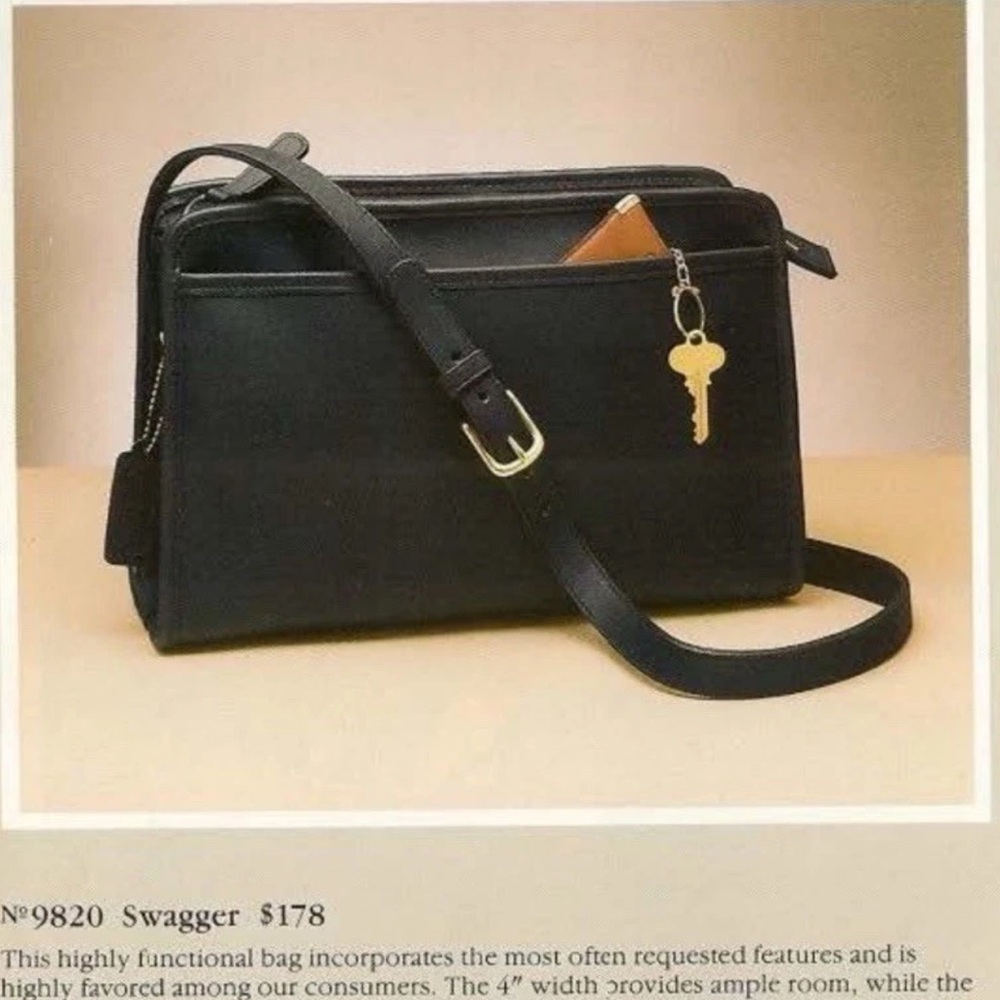 Coach Vintage Black Leather Shoulder Swagger Bag